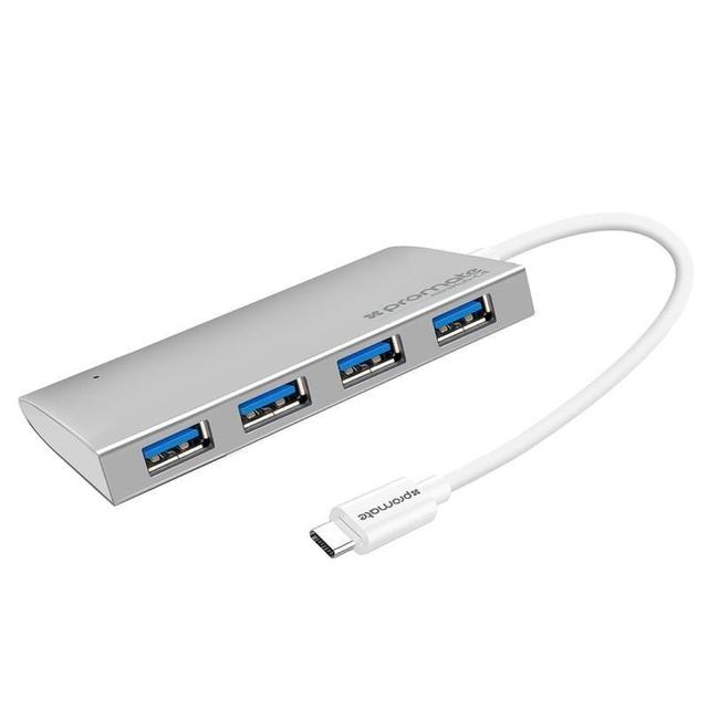 Promate MiniHub-C4, Ultra-Fast, Slim USB Type-C Hub, 4 USB 3.1 Type-A Ports, Silver - SW1hZ2U6ODIwNjE=