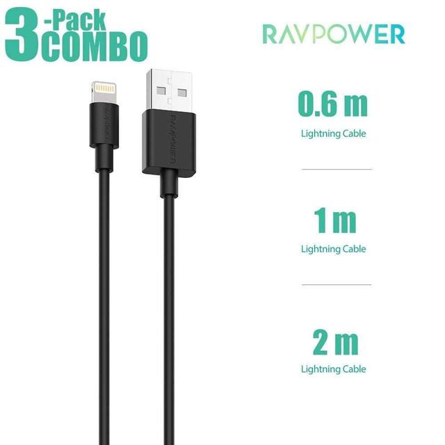 ravpower 3 pack usb cable with lightning connector 0 6m 1m 2m black - SW1hZ2U6Mzc2NjA=