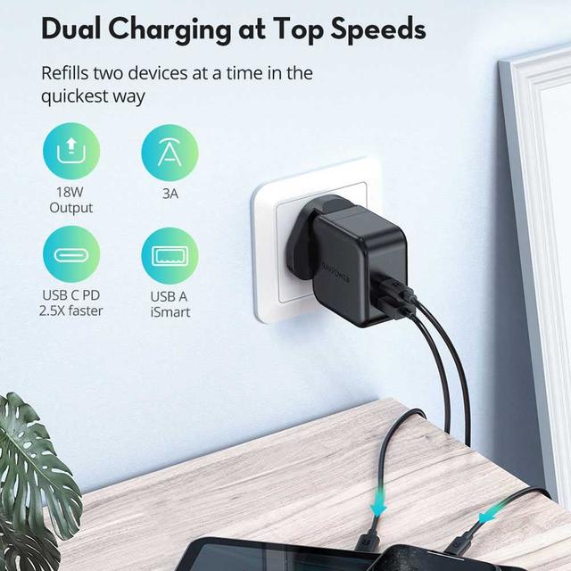 ravpower 2 pack pd pioneer wall charger combo 18w black - SW1hZ2U6NjE2MTg=