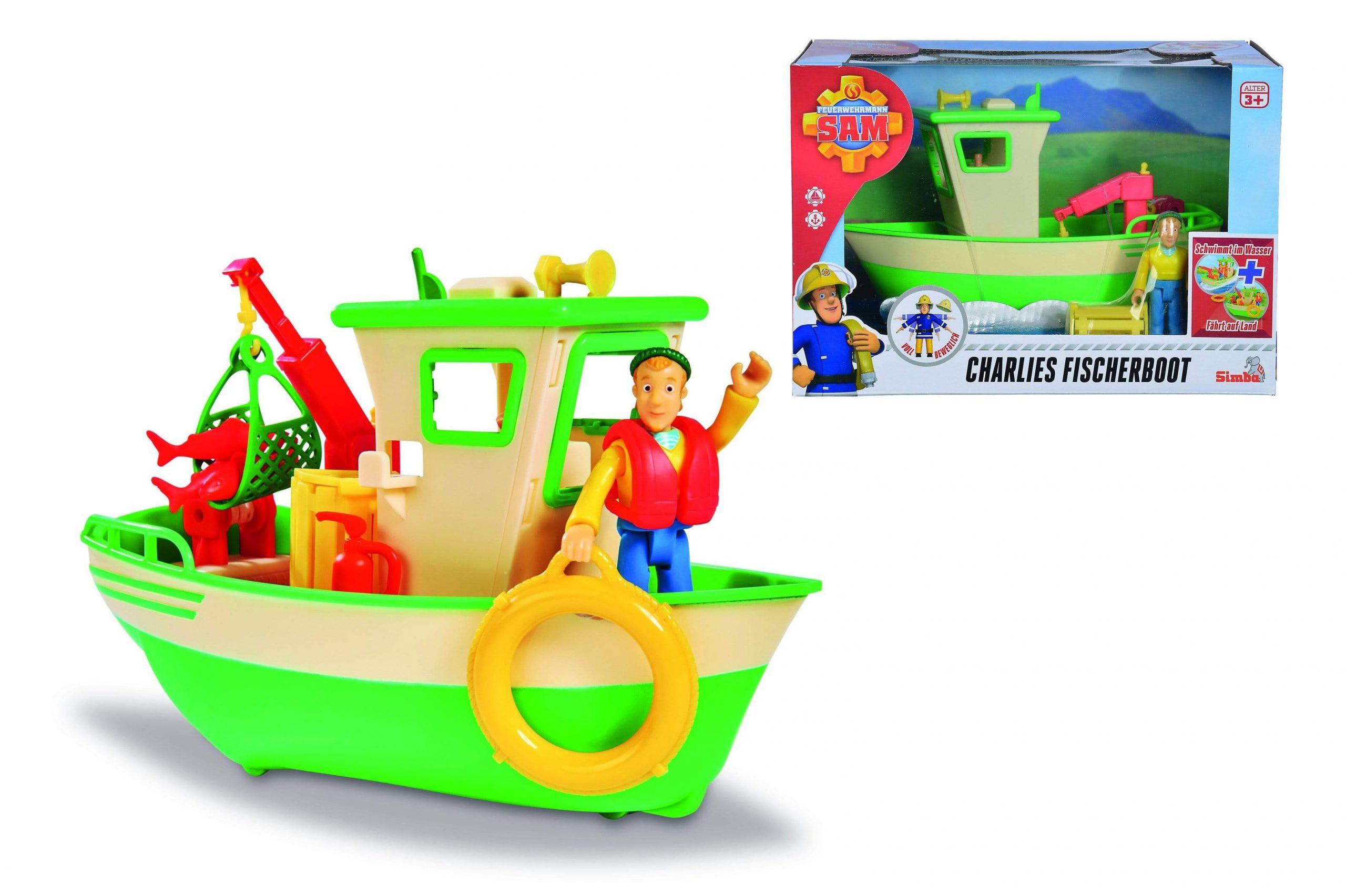 لعبة قارب صيد مع شخصية سام رجل الإطفاء Sam Charlies Fishing Boat and Figurine - Simba