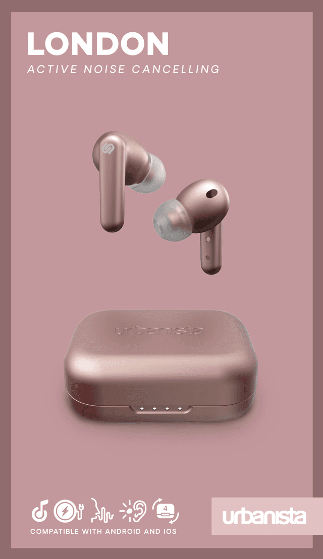 urbanista london active noise cancelling true wireless earphone bluetooth 5 0 25hr battery life touch control in ear detection wireless charging for smartphones tablets pcs laptops pink - SW1hZ2U6NjcyMDQ=