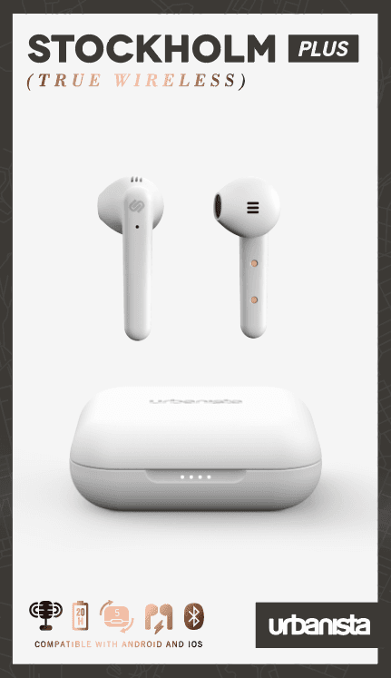 urbanista stockholm plus true wireless earphone bluetooth 5 0 touch control 20 hours battery life w charging case usb c charging for ios android smartphones tablets pcs laptops white - SW1hZ2U6NjcyMTc=