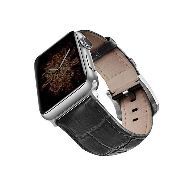 viva madrid montre crox leather strap for apple watch 42 44mm black silver - SW1hZ2U6NDk0MDI=