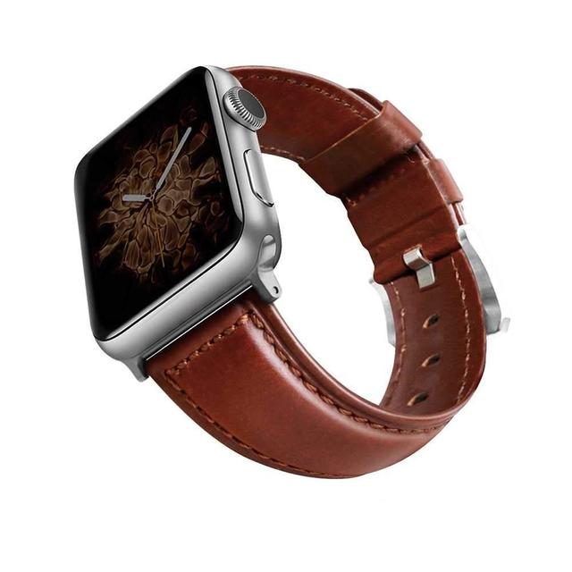 viva madrid montre cordovan leather strap for apple watch 42 44mm brown silver - SW1hZ2U6NDk0MDA=
