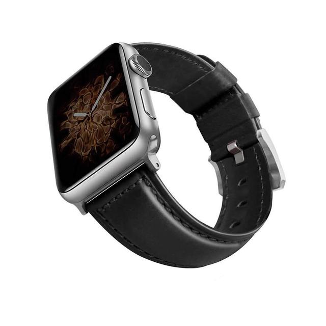 viva madrid montre cordovan leather strap for apple watch 42 44mm black silver - SW1hZ2U6NDUxNTU=
