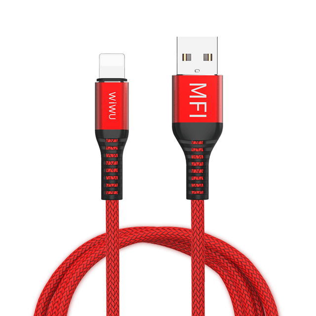 كيبل WIWU WP202 LIGHTNING TO USB CABLE MFI FAST DATA CABLE 2.4A 1.2M - RED - SW1hZ2U6ODAyMDM=