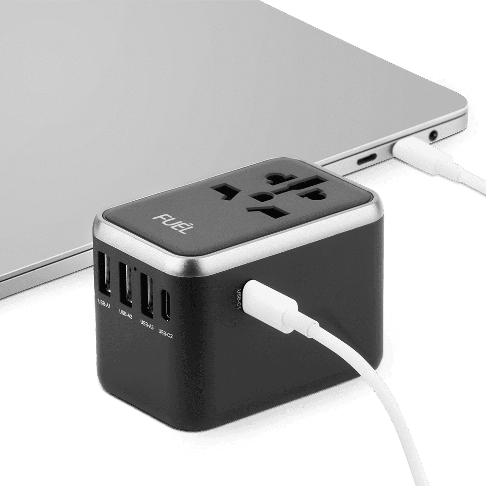 شاحن السفر العالمي 60 واط Case Mate Fuel World Travel Adapter - 60 Watts Apple Macbook Pro/USB PD Charger, 5 USB Charging Ports, Universal, for Smartphones, Laptops, Tablets, Compact & Portable