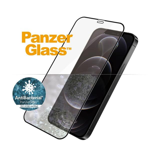 حامي الشاشة بإطار أسود PanzerGlass Like A Pro Apple iPhone 12/12 Pro Screen Protector - Edge to Edge Fit Tempered Glass w/ AntiMicrobial Surface Protection, Case Friendly & Easy Install - SW1hZ2U6ODUyNDA=