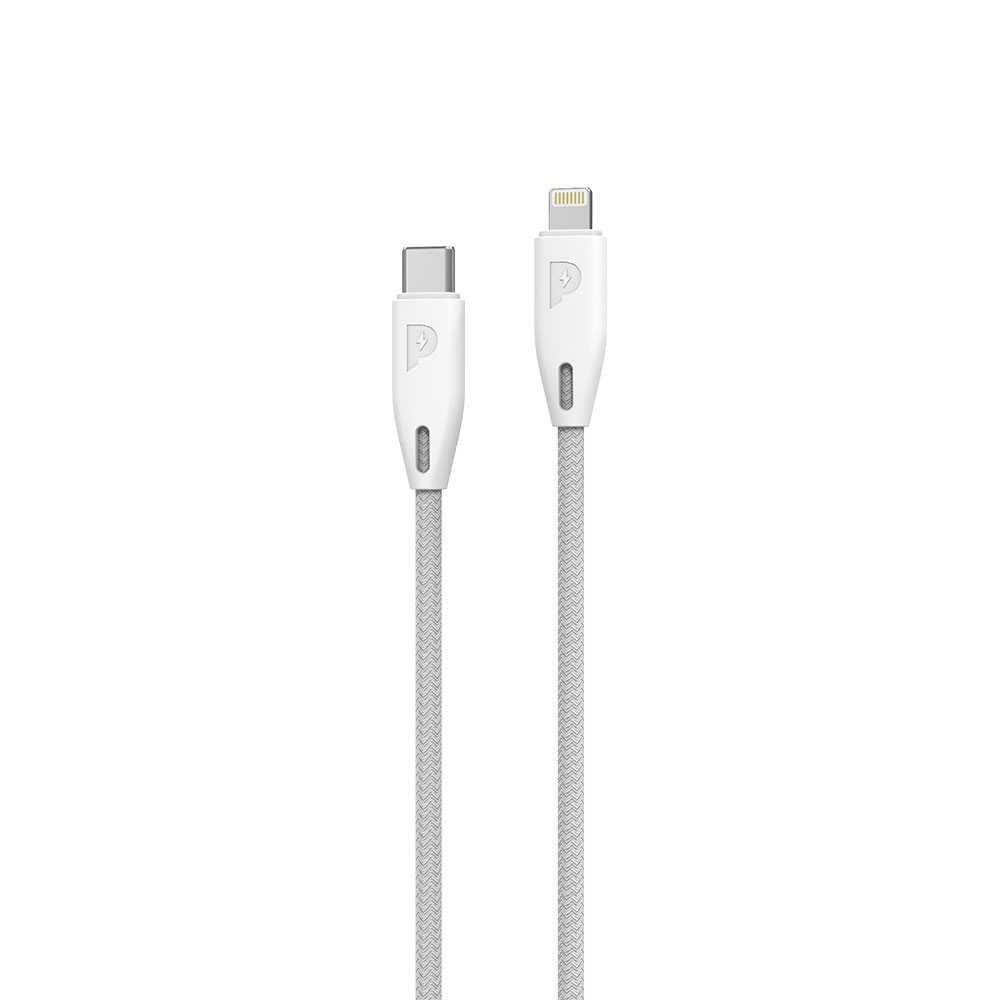 كيبل أيفون Powerology Braided USB-C to Lightning Cable 1.2M - White