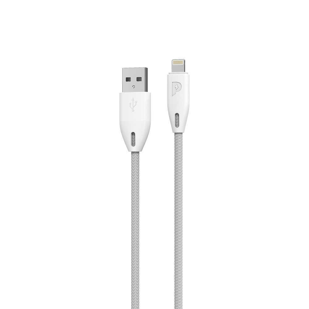 كيبل أيفون Powerology Braided USB-A to Lightning Cable 1.2M - White