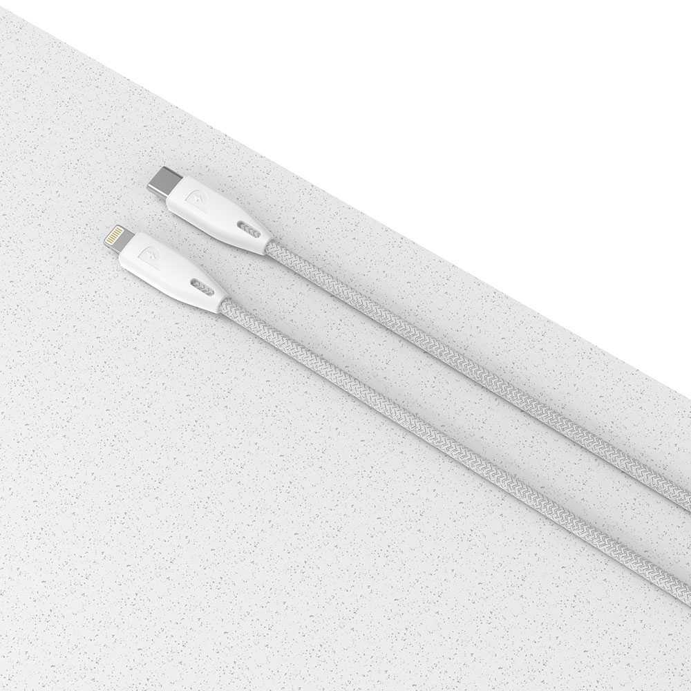 كيبل أيفون Powerology Braided USB-C to Lightning Cable 1.2M - White - 2}
