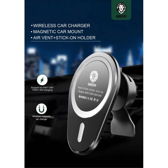Green Lion Green Wireless Magnetic Car Charger / Mount 15W ( Air Vent + Stick-on-Holder ) - SW1hZ2U6OTIwODA=