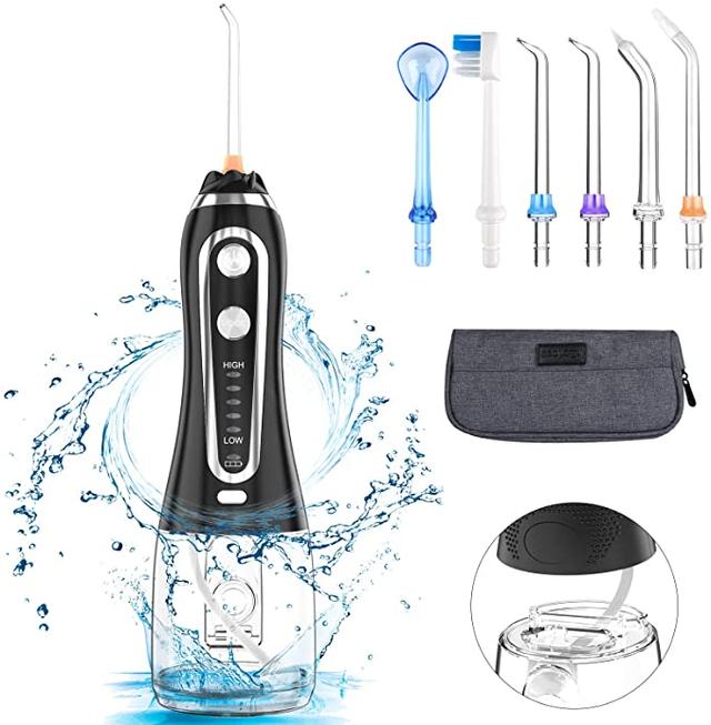 Water Flosser 5 modes 300ml USB Recharging Portable Oral Irrigator for Teeth, Braces, Rechargeable & IPX7 Waterproof with Travel Bag, 2500 mAH battery - SW1hZ2U6MTE1ODA1