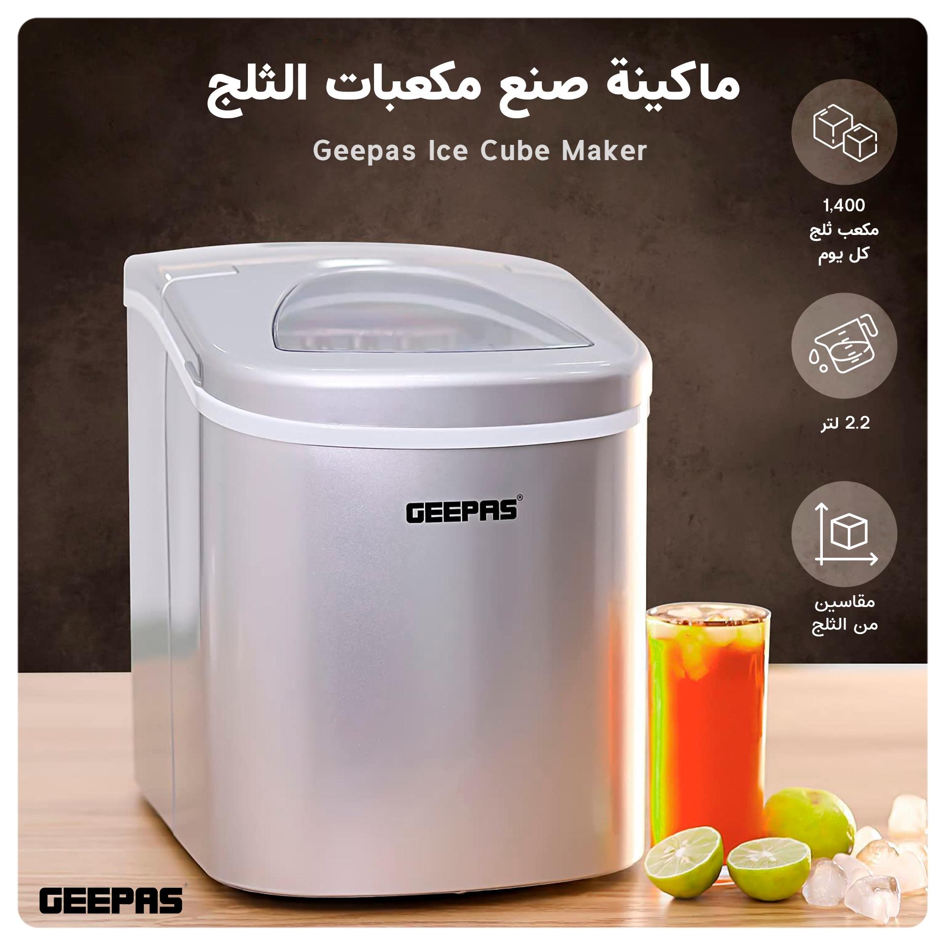 Geepas Ice Cube Maker Two Sizes Produces 24kg Ice in 24 Hours Ice Container 700g Water Container 2.2L
