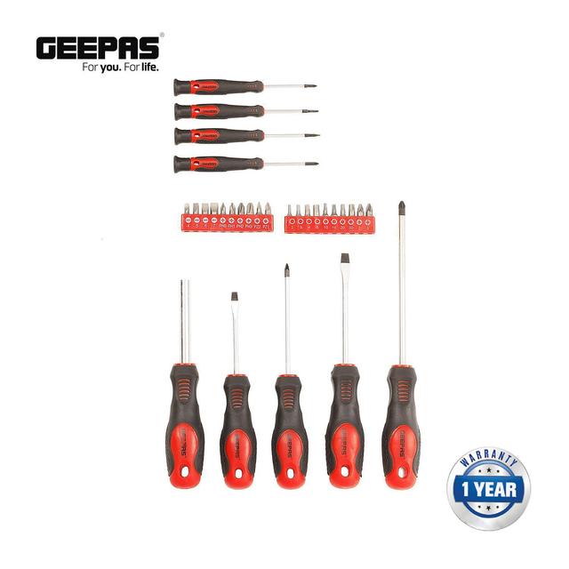 Geepas Gt7632 29 Pcs Screwdriver Set - Indispensable Slotted And Phillips Combo Tool Kit Ideal For Diy Workshop & Garage Repairs | 1 Year Warranty - SW1hZ2U6MTQ2NDcx