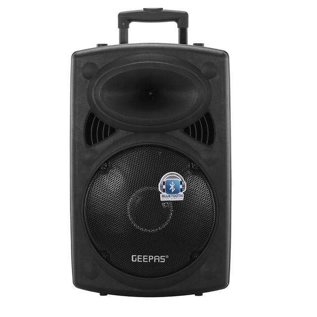 Geepas Portable 12-Inch Trolley Bluetooth Speaker with Wireless Microphones & LED Lights GMS8519 - SW1hZ2U6MTQxNzE0