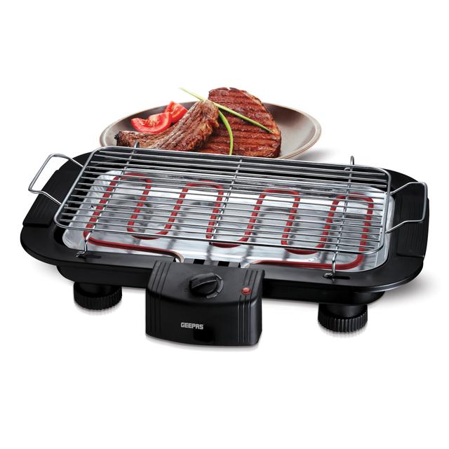 Geepas 2000W Electric Barbecue Grill - Table Grill, Auto-Thermostat Control with Overheat Protection - Space Saving, Detachable Heating Element - Ideal for BBQ Perfect for both Indoor & Outdoor cooking - 2 Years Warranty - SW1hZ2U6MTM1MjE0