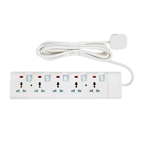 Geepas 5 Way Extension Socket 13A – 4 Power Switches with Led Indicators - Extra Long 3m Cord with Over Current Protected - Ideal for All Electronic Devices - SW1hZ2U6MTM2OTgw