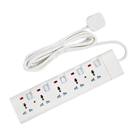 Geepas 5 Way Extension Socket 13A – 4 Power Switches with Led Indicators - Extra Long 3m Cord with Over Current Protected - Ideal for All Electronic Devices - SW1hZ2U6MTM2OTgy