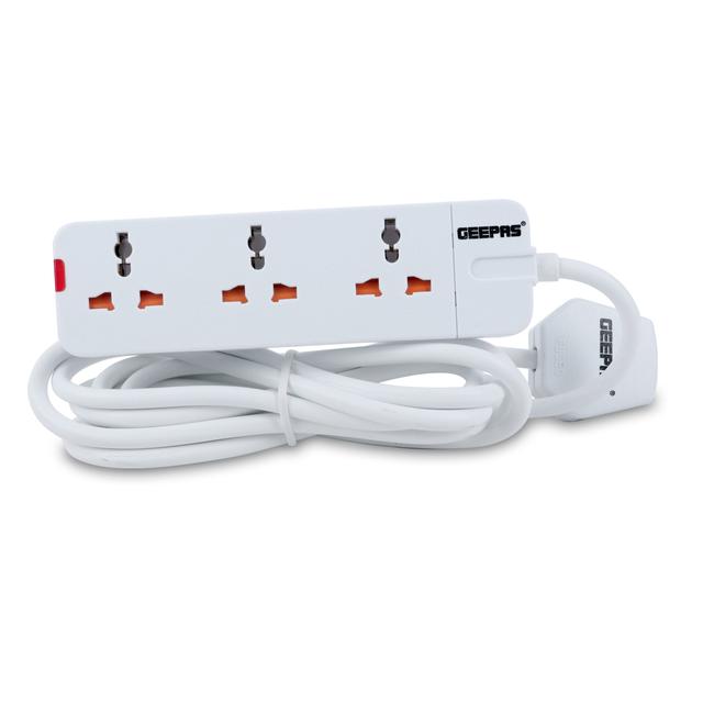 Geepas 3 Way Extension Socket 13A - Charge Multiple Devices with Child Safe, Extra Long Cord & Over Current Protected - Ideal For All Electronic Devices - SW1hZ2U6MTM3MDQx