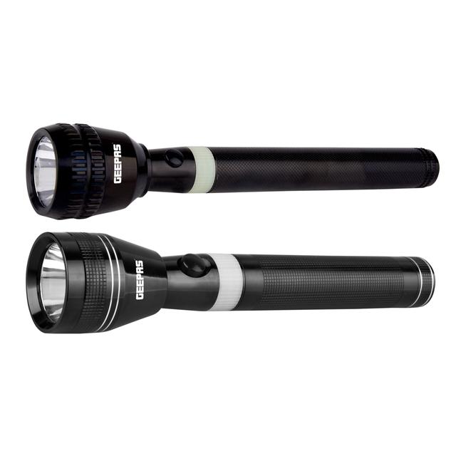 Geepas GFL4637 2Pcs Rechargeable LED Flashlight 3W - Portable Design with Glow Rubber -3 Hours Working - Ideal for Camping, Trekking & Power Cut Offs - SW1hZ2U6MTM3OTQw