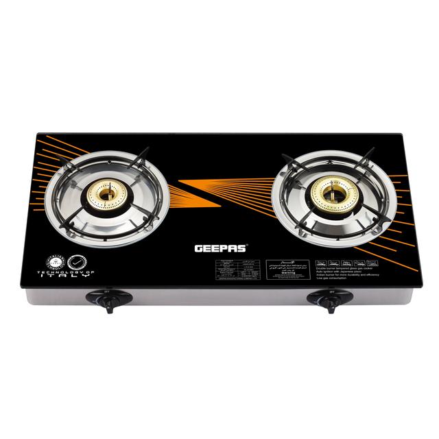 Geepas GK6879 2-Burner Gas Hob 70 mm & 90 mm - Tempered Glass Worktop - Automatic Ignition, 2 Heating Zones 4.5Kw- Stainless Steel Frame - 2 Years Warranty - SW1hZ2U6MTQwNjEx