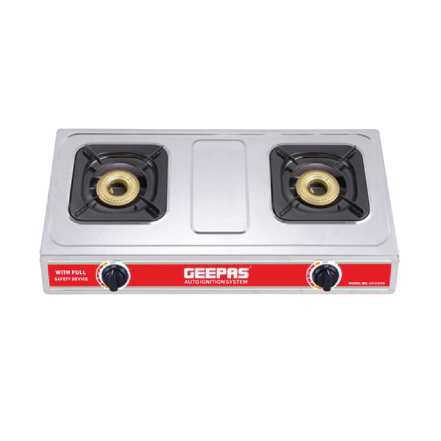 Geepas GK6898 2-Burner Gas Hob/Burner - Durable Stainless Steel Gas Range with Auto Ignition - Home,Outdoor Grill, Camping Stoves- 2 Year Warranty - SW1hZ2U6MTQwNjI4
