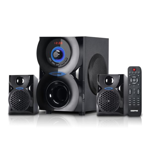 Geepas GMS8585 2.1 Channel Multimedia System - Portable, 20000W PMPO, Dual Woofer- USB, Bluetooth -Ideal for Pc, Play Station, Tv, Smartphone, Tablet, & More - SW1hZ2U6MTQxODUx