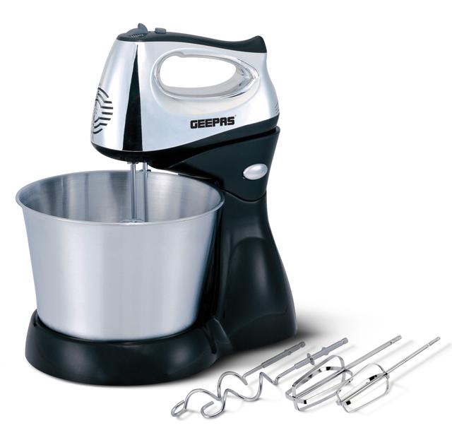 Geepas GHM5461 200W 2.5L Stand Mixer - Stainless Steel Mixing Bowl for Bread & Dough - 5 Speed Control, Eject Button, Turbo Function- 2 Year Warranty - SW1hZ2U6MTM5MzE5