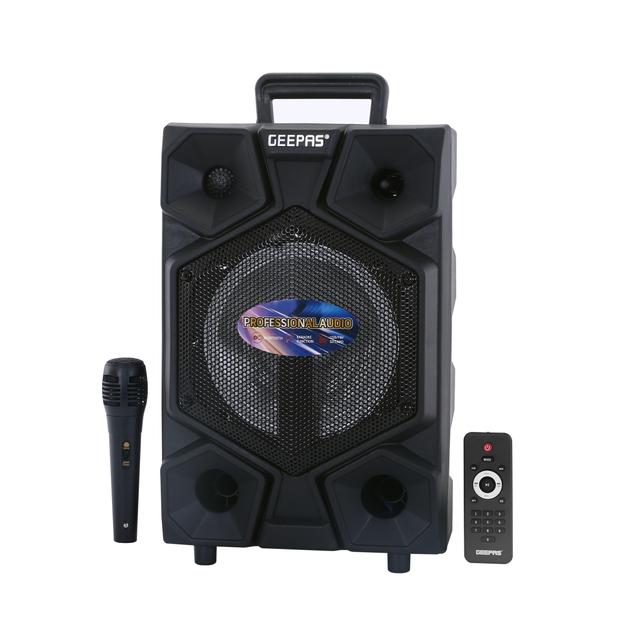 Geepas GMS8575 8Inch Trolley Bluetooth Speaker - Wireless Microphones, Battery Rechargeable - Karaoke DJ Speaker with LED Lights -USB & Auxiliary Inputs - SW1hZ2U6MTQxODEy