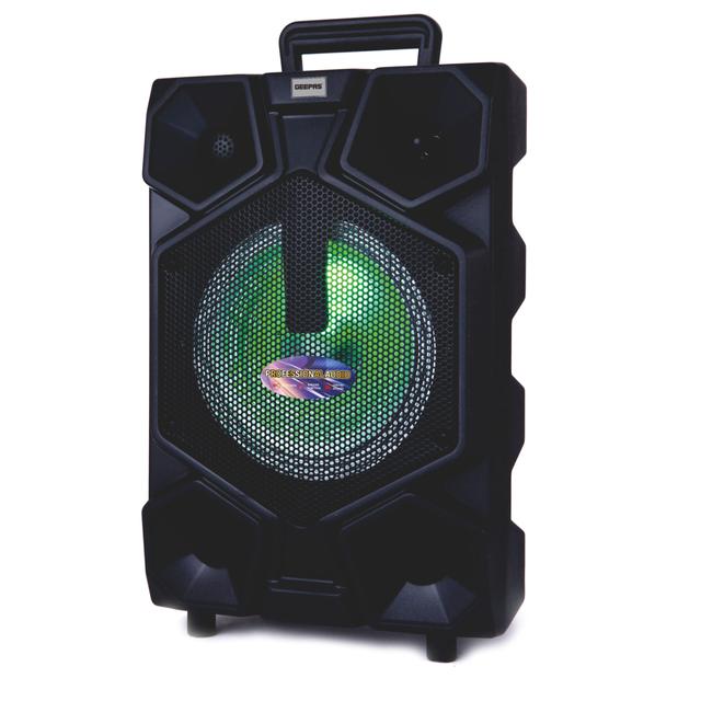 Geepas GMS8575 8Inch Trolley Bluetooth Speaker - Wireless Microphones, Battery Rechargeable - Karaoke DJ Speaker with LED Lights -USB & Auxiliary Inputs - SW1hZ2U6MTQxODE0