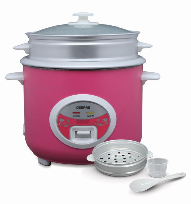 Geepas 1.8L Deluxe Ricer Cooker 700W - Non-Stick Inner Pot - Cook/Steam/Keep Warm Function- Make Rice & Steam Healthy Vegetables - 2 Years Warranty - SW1hZ2U6MTQyNzY3