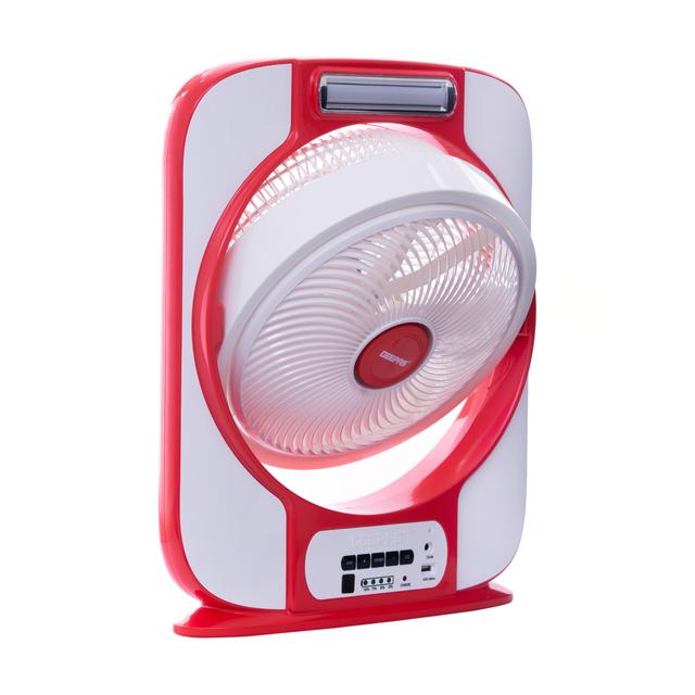 Geepas 12'' Rechargeable Box Fan - 16 Pcs Hi-Power Smd Led Light Usb For Office Home & Travel Use 40 Hours Working 2 Year Warranty - SW1hZ2U6MTQ4NDIz