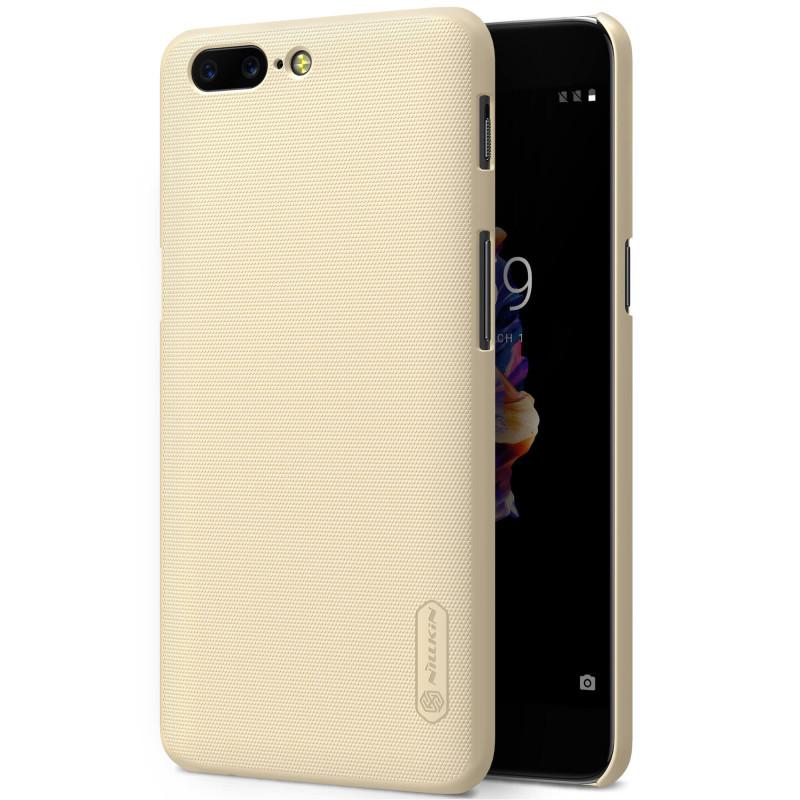كفر موبايل Nillkin OnePlus 5 Frosted Hard Shield Phone Case Cover with Screen Protector - Gold