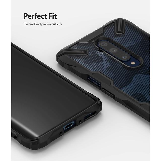 Ringke Case for OnePlus 7T Pro Hard Back Cover Fusion-X Design Ergonomic Transparent Shock Absorption TPU Bumper Phone Case Cover (Compatible with OnePlus 7T Pro) - Camo Black - Black - SW1hZ2U6MTMwMjk5