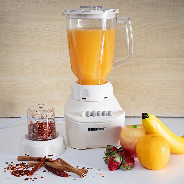 Geepas GSB5362 400W 2 in 1 Blender - Stainless Steel Blades, 4 Speed Control with Pulse - Over Heat Protection- Chopper, Coffee Grinder & Smoothie Maker - SW1hZ2U6MTQzMzcw