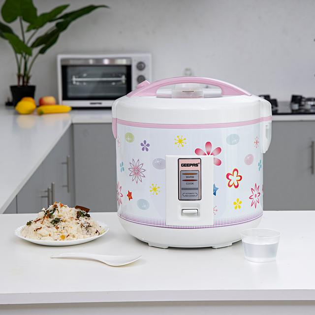 Geepas GRC4331 3.2L Electric Rice Cooker 1250W - Non-Stick Inner Pot, -Cook/Steam/Keep Warm Function - Make Rice & Steam Healthy Food & Vegetables - SW1hZ2U6MTQyODA3