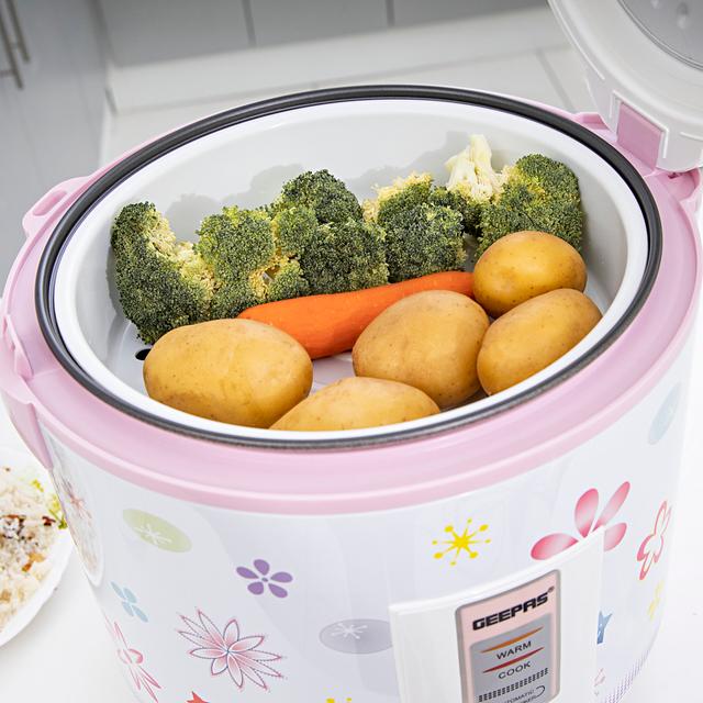 Geepas GRC4331 3.2L Electric Rice Cooker 1250W - Non-Stick Inner Pot, -Cook/Steam/Keep Warm Function - Make Rice & Steam Healthy Food & Vegetables - SW1hZ2U6MTQyODA5