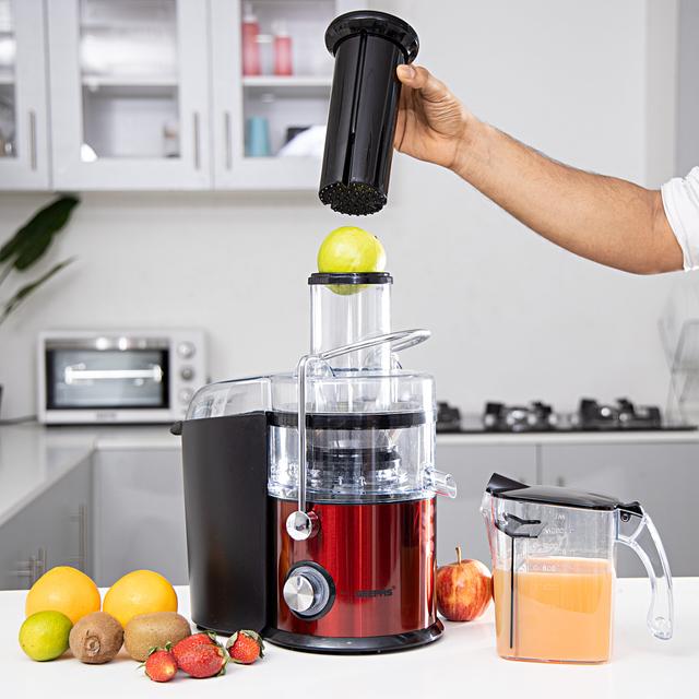 Geepas GJE5437 800W Centrifugal Juicer - 2.2 L Pulp Container Machine Juice Extractor with 75MM Wide Mouth - 2 Speed, Stainless Steel Body, Non-Slip Feet - SW1hZ2U6MTM5OTk4