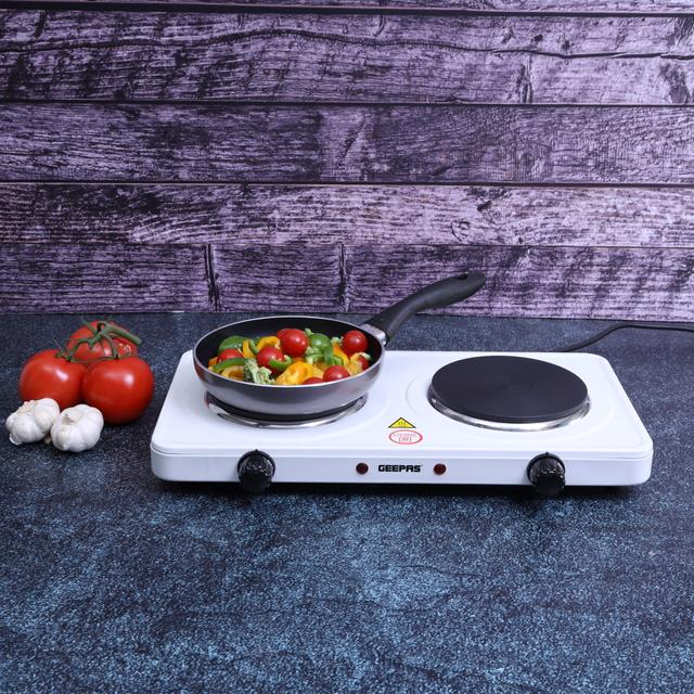 Geepas GHP32014 2000W Dual Hot Plate - Cast Iron Heating Plate 155mm - Portable Electric Hob with Temperature Control for Home, Camping & Caravan Cooking - SW1hZ2U6MTUxOTI5