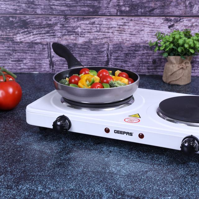 Geepas GHP32014 2000W Dual Hot Plate - Cast Iron Heating Plate 155mm - Portable Electric Hob with Temperature Control for Home, Camping & Caravan Cooking - SW1hZ2U6MTUxOTIz