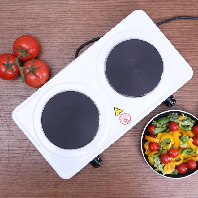 Geepas GHP32014 2000W Dual Hot Plate - Cast Iron Heating Plate 155mm - Portable Electric Hob with Temperature Control for Home, Camping & Caravan Cooking - SW1hZ2U6MTUxOTI3