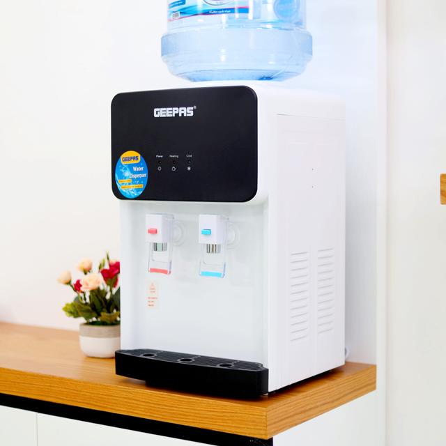 Geepas GWD8356 Water Dispenser - Hot & Cold Water Dispenser - Stainless Steel Tank, Compressor Cooling System, Child Lock - 2 Tap - 1L Hot and 2.8L Cold Water Capacity - 2 Years Warranty - SW1hZ2U6MTQ3OTQ2