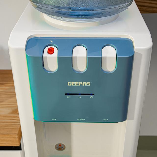 Geepas GWD8354 Water Dispenser - 3 Taps with Hot/Normal/Cool with Fast Cooling & Low Noise- Stainless Steel tank - Ideal for Office,Banks, Hotels, Home & More - SW1hZ2U6MTQ3OTE0