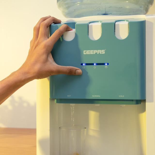 Geepas GWD8354 Water Dispenser - 3 Taps with Hot/Normal/Cool with Fast Cooling & Low Noise- Stainless Steel tank - Ideal for Office,Banks, Hotels, Home & More - SW1hZ2U6MTQ3OTA2