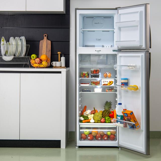 Geepas 320L Double Door Refrigerator - Free Standing Durable Double Door Refrigerator, Recessed Handle, Quick Cooling, Low Noise, Low Energy Consumption, Defrost Refrigerator - 2 Years Warranty - SW1hZ2U6MTQyOTMz