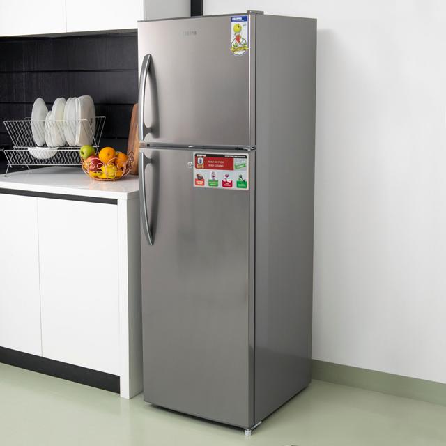 Geepas 320L Double Door Refrigerator - Free Standing Durable Double Door Refrigerator, Recessed Handle, Quick Cooling, Low Noise, Low Energy Consumption, Defrost Refrigerator - 2 Years Warranty - SW1hZ2U6MTQyOTI5