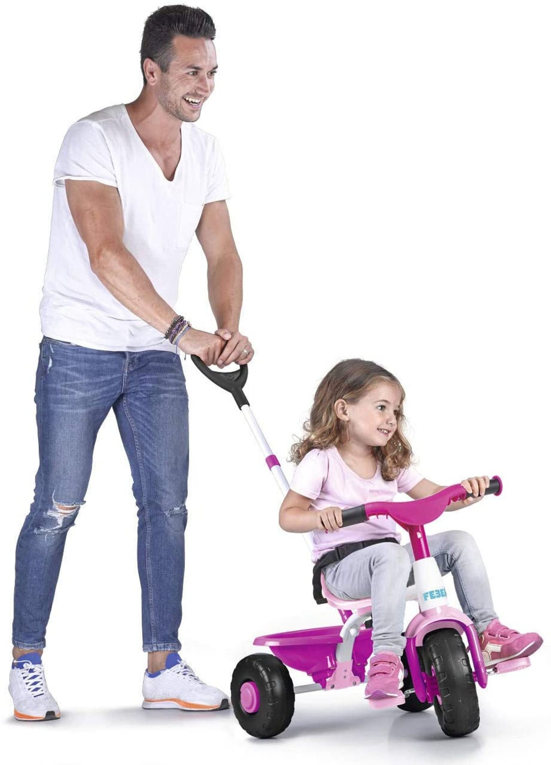 سيكل اطفال بنات زهري ثلاث كفرات مع حزام آمان ومقعد مريح فيبر Feber Comfortable Seat Safety Belt 3 Wheels Pink Trike Baby - 2}