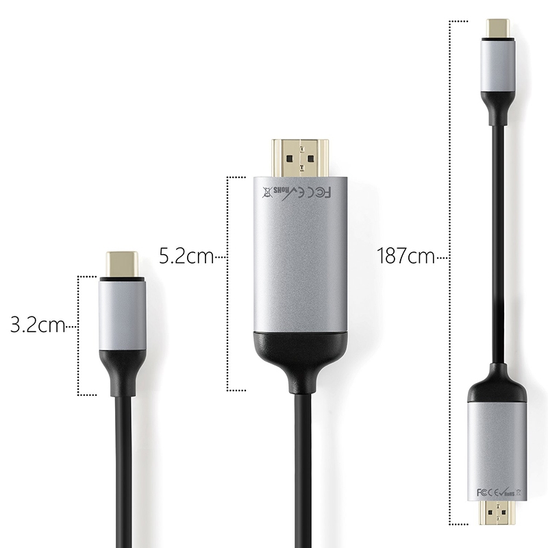 كابل - رمادي  MINIX NEO C-4K 6FT USB-C to HDMI Cable 4K - 3}