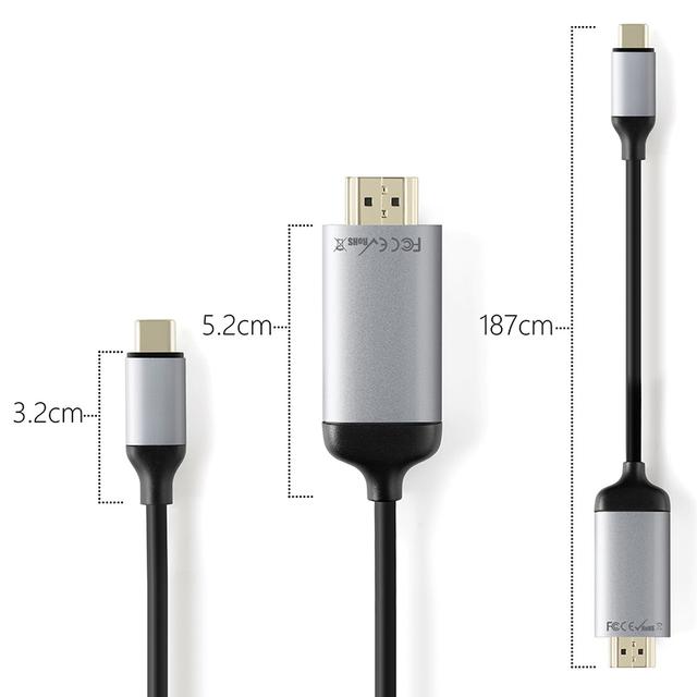 MINIX NEO C-4K 6FT USB-C to HDMI Cable 4K For Thunderbolt 3, Mac OS, Windows OS, Chrome OS - Grey - Grey - SW1hZ2U6MTIxMDk1